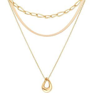 Women's Gold Necklaces Dainty Herringbone Set Simple Chain Layering Pendant